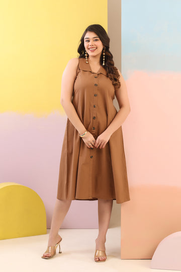 Mocha Brown Cotton Linen Dress
