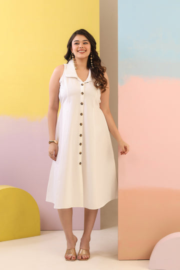 White Cotton Linen Dress
