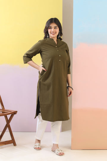 Bottle Green Straight Kurti
