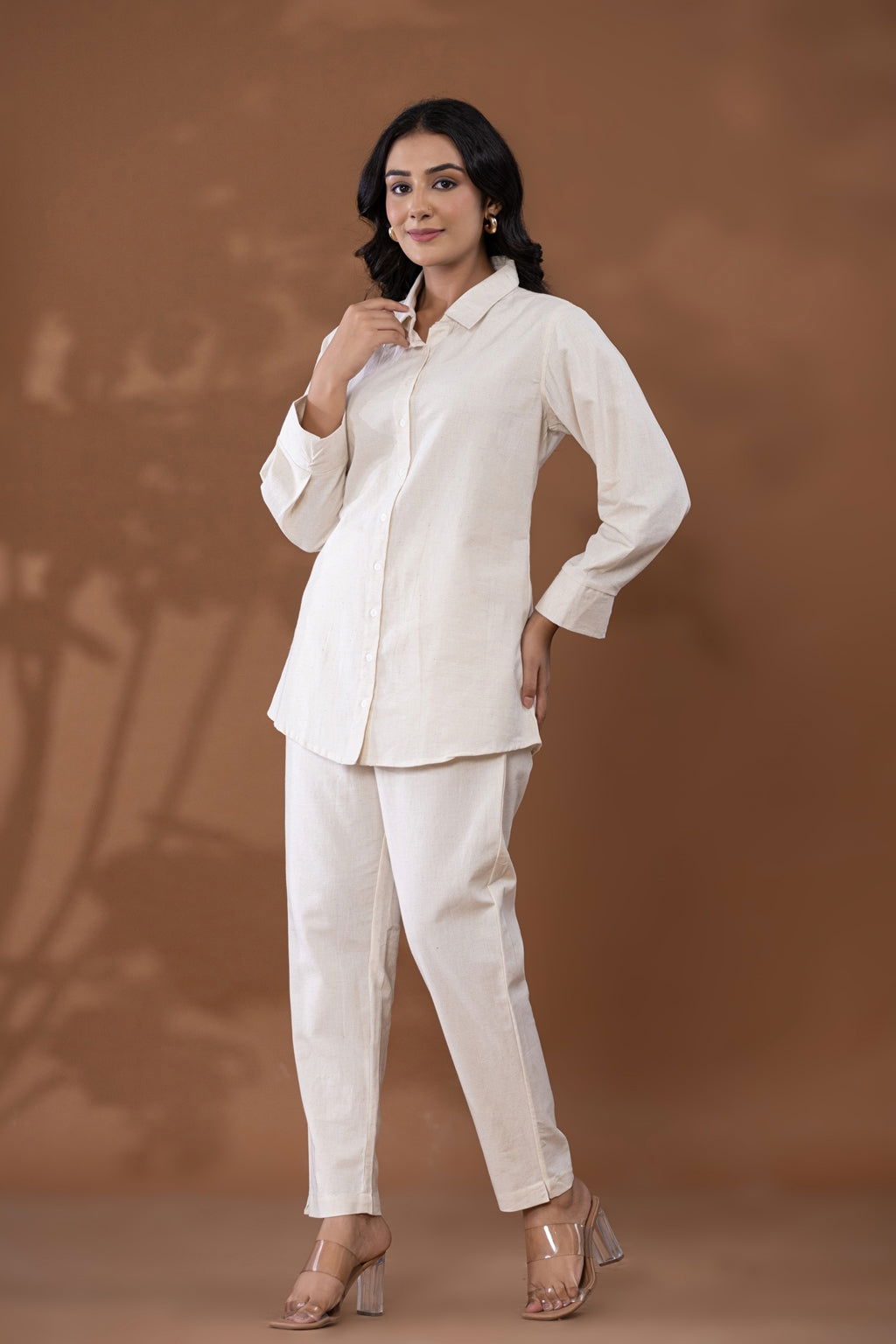 Natural Off White Cotton Linen Co-Ord Set - Natural Off White Cotton Linen Co-Ord Set - Palla Jaipur - Palla Jaipur