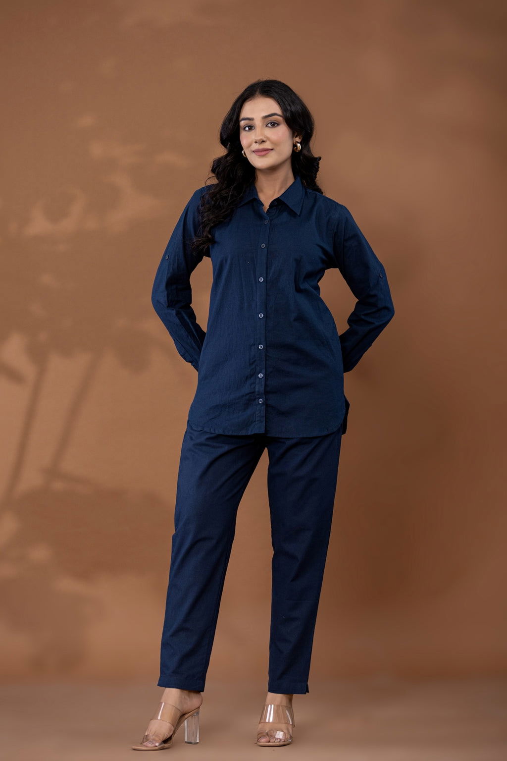 Navy Blue Cotton Linen Co-Ord Set - Navy Blue Cotton Linen Co-Ord Set - Palla Jaipur - Palla Jaipur