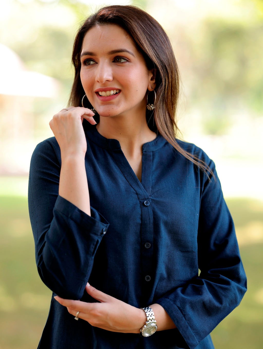 Navy Blue Short Kurti - Navy Blue Short Kurti - Palla Jaipur - Palla Jaipur