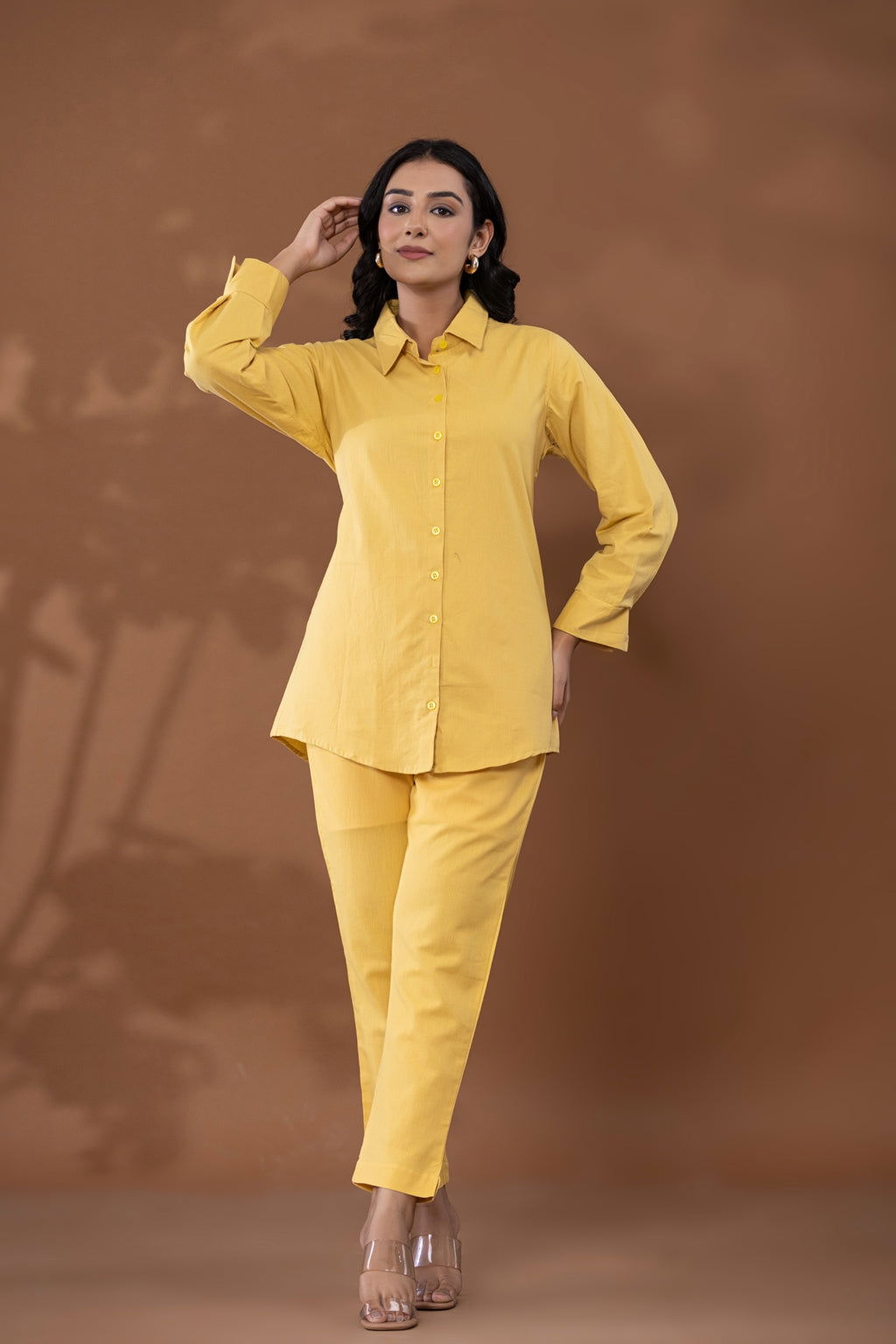 Yellow Cotton Linen Co-Ord Set - Yellow Cotton Linen Co-Ord Set - Palla Jaipur - Palla Jaipur