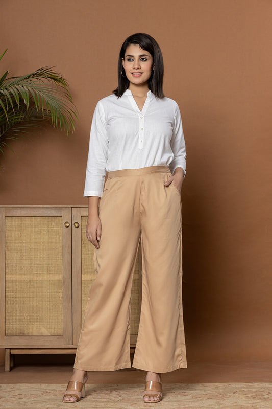 Mocha Brown Cotton Wide Leg Pant