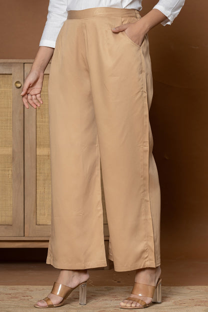 Mocha Brown Cotton Wide Leg Pant