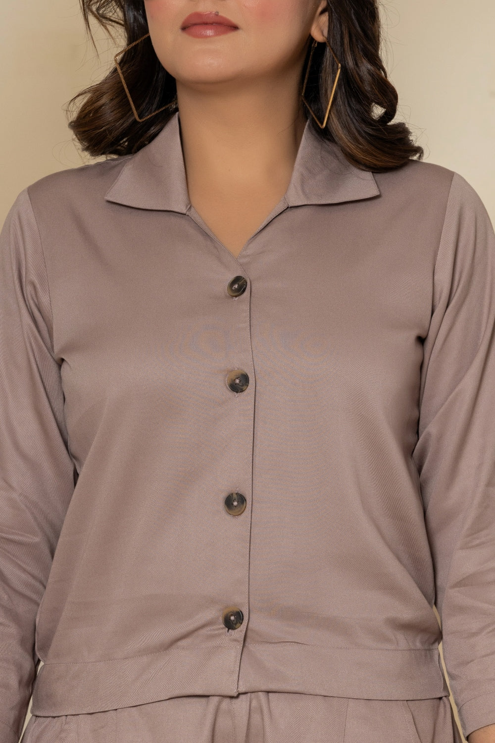 Grey Taupe Cotton Waist Shirt