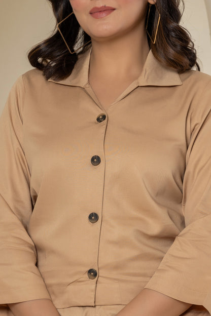 Mocha Brown Cotton Waist Shirt