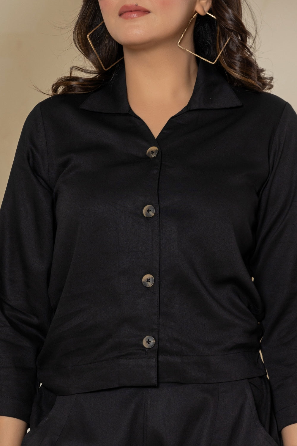 Black Cotton Waist Shirt