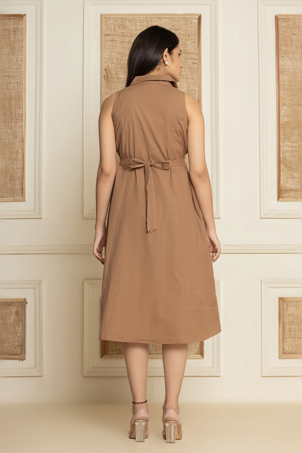 Mocha Brown Cotton Linen Dress