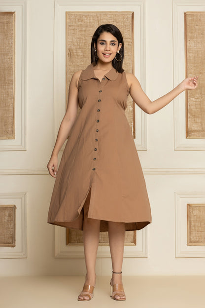 Mocha Brown Cotton Linen Dress