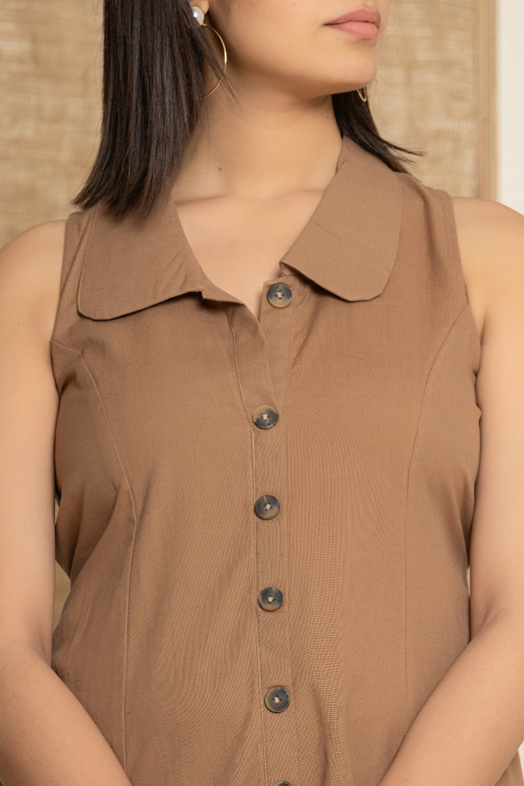 Mocha Brown Cotton Linen Dress