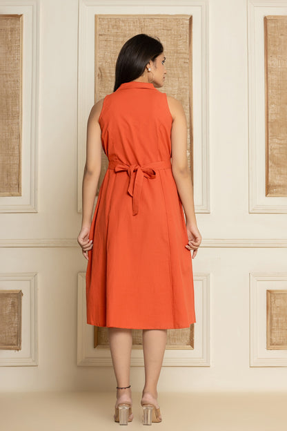 Rust Orange Cotton Linen Dress