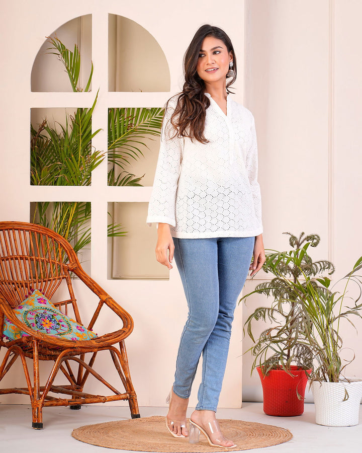 100% Cotton Schiffli Short Kurti - 100% Cotton Schiffli Short Kurti - 100% Cotton Schiffli Short Kurti - Palla Jaipur - Palla Jaipur - Palla Jaipur