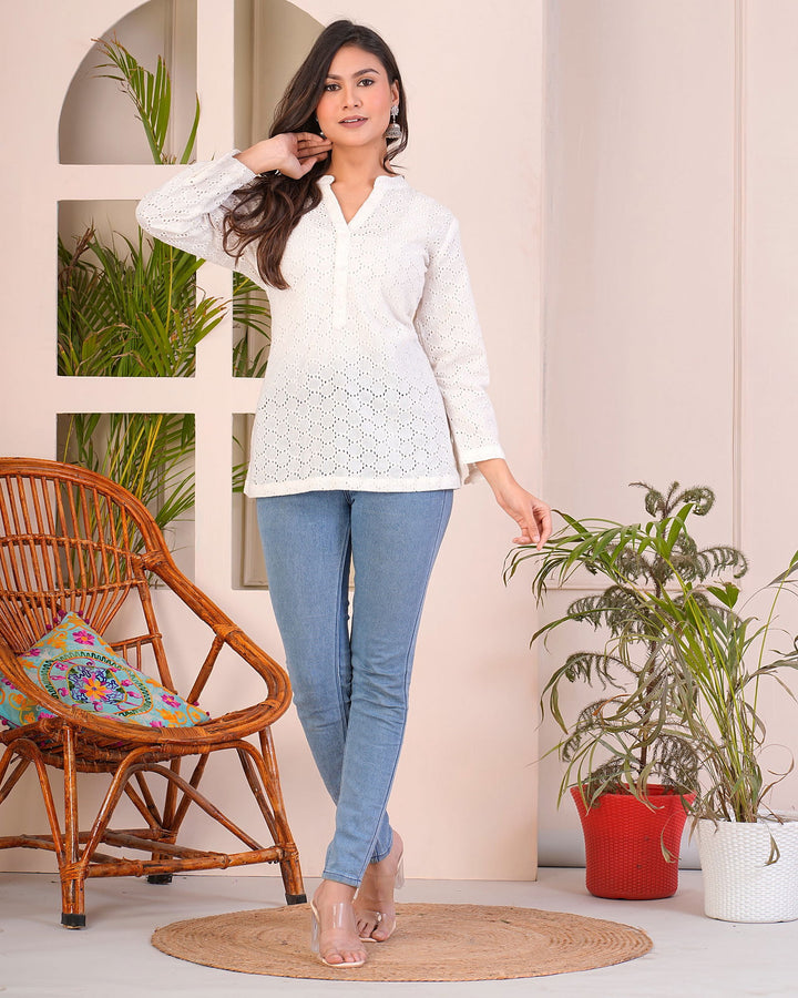100% Cotton Schiffli Short Kurti - 100% Cotton Schiffli Short Kurti - 100% Cotton Schiffli Short Kurti - Palla Jaipur - Palla Jaipur - Palla Jaipur