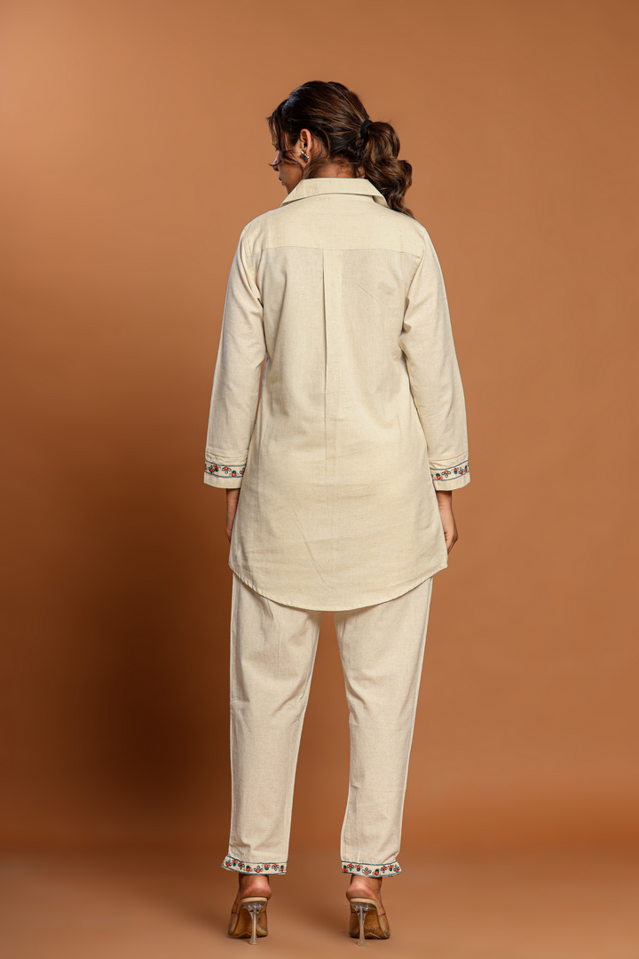 Off white Cotton Hand Embroidery cord set