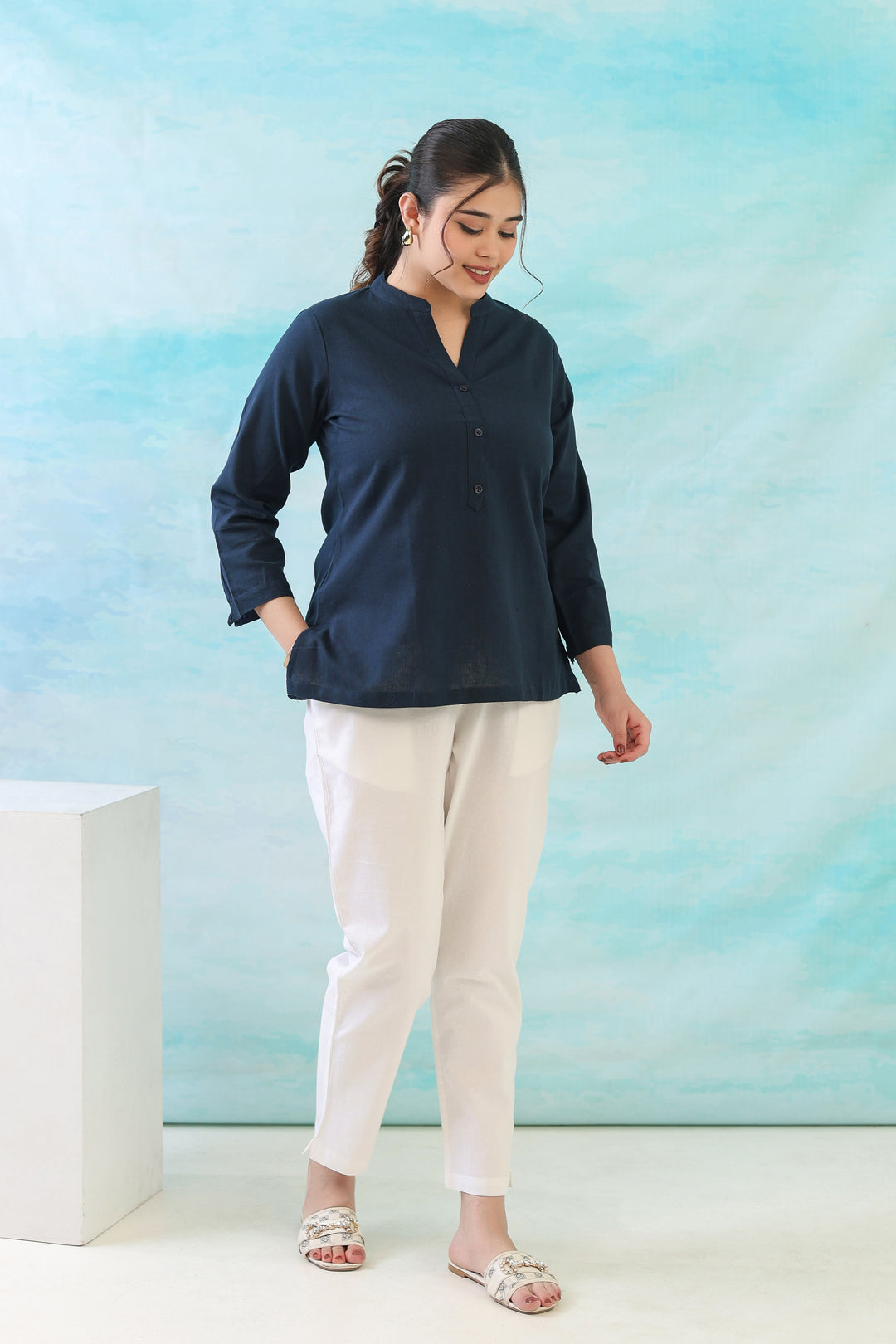 Navy Blue Short Kurti