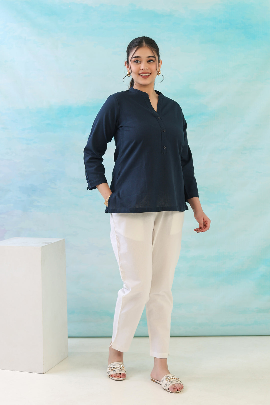 Navy Blue Short Kurti