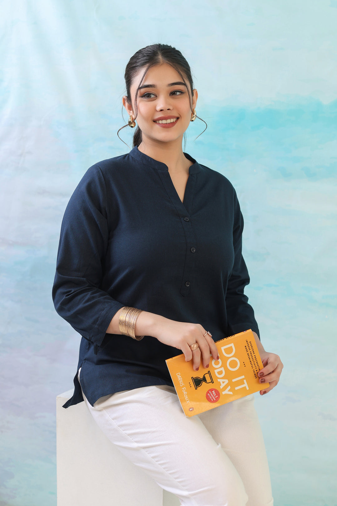 Navy Blue Short Kurti
