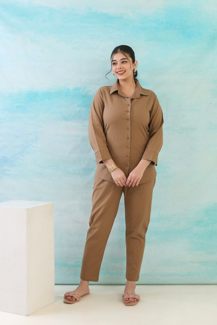 Mocha Brown Cotton Linen Co-Ord Set