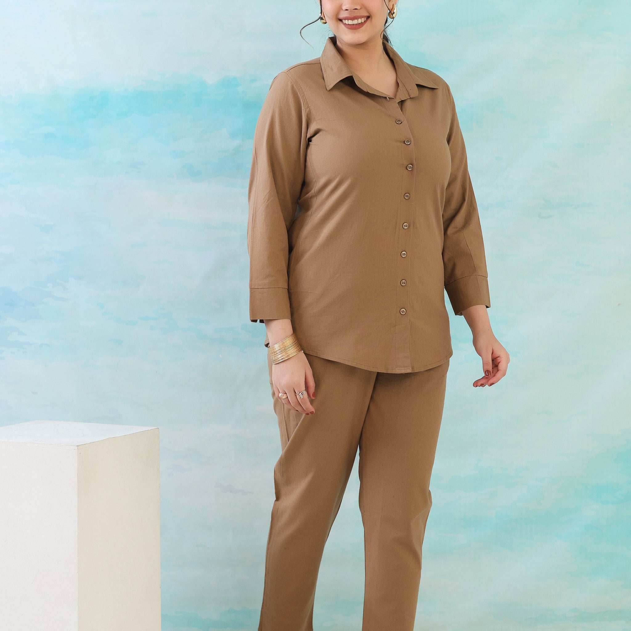 Mocha Brown Cotton Linen Co-Ord Set