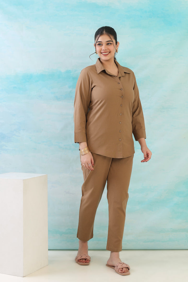 Mocha Brown Cotton Linen Co-Ord Set