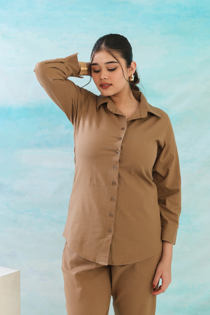 Mocha Brown Cotton Linen Co-Ord Set