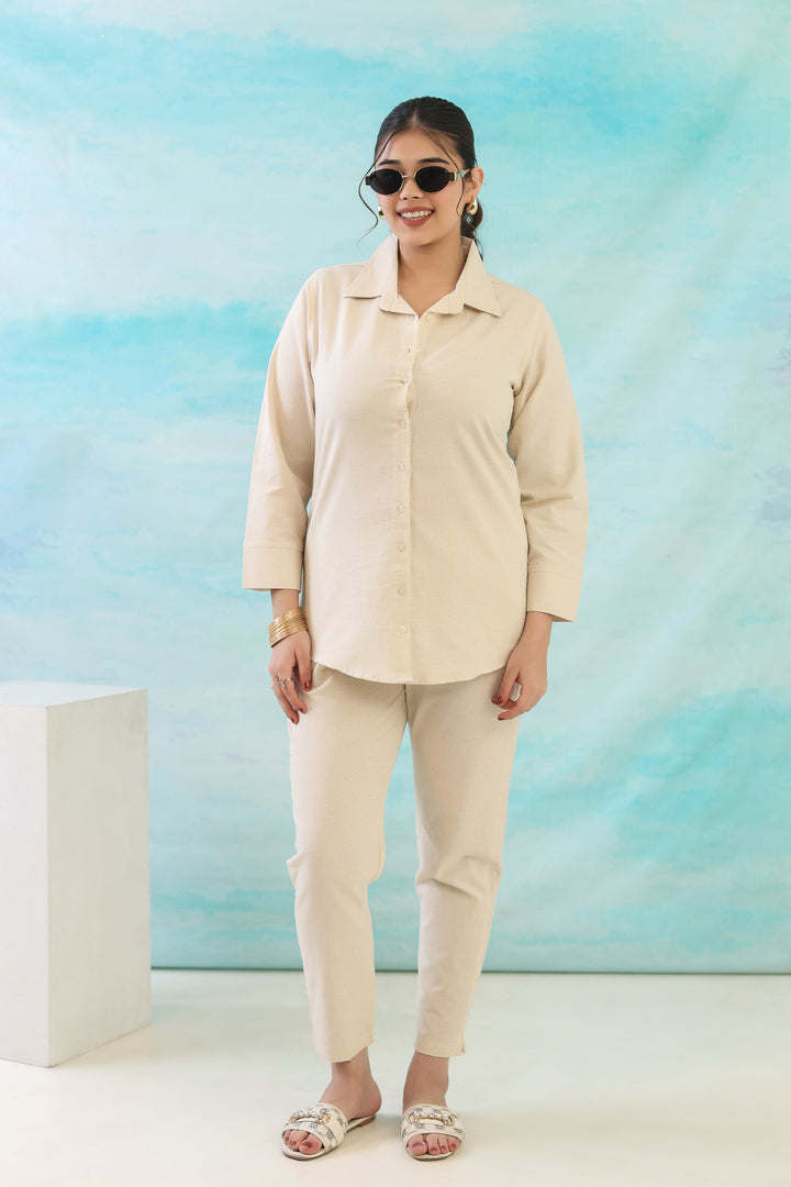 Off White Cotton Linen Shirt