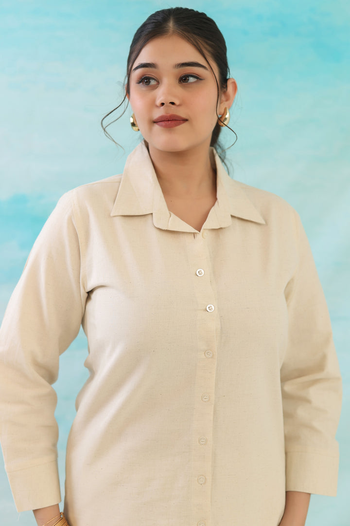 Off White Cotton Linen Shirt