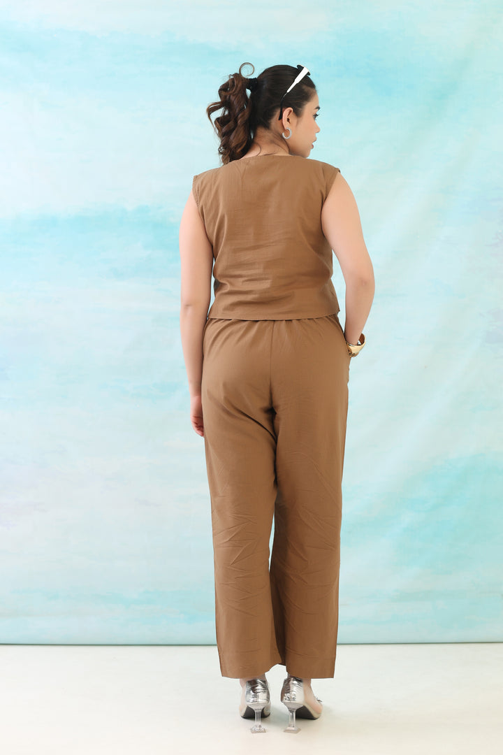 Mocha Brown Cotton Linen Waist Coat