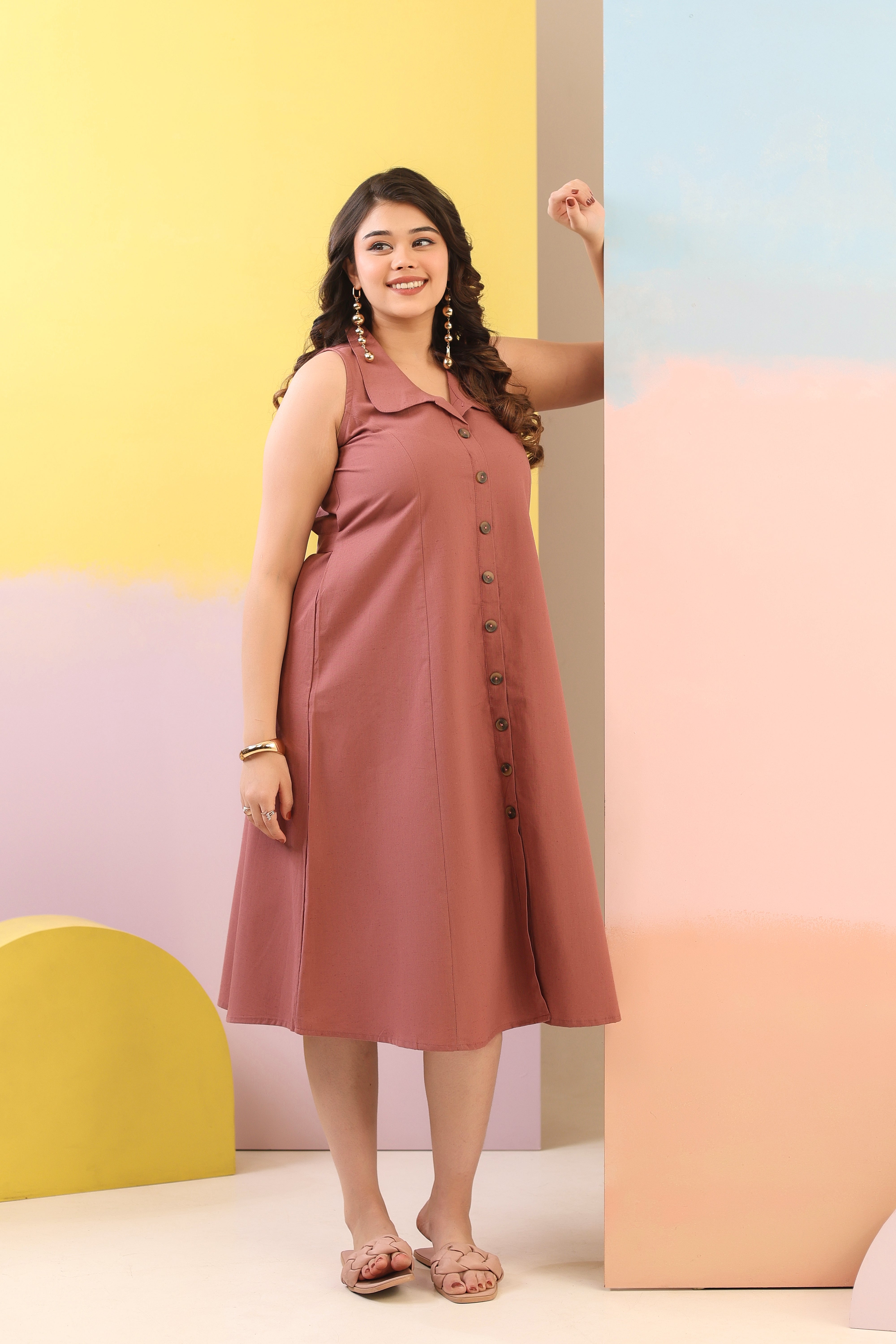 Rose Taupe Cotton Linen Dress