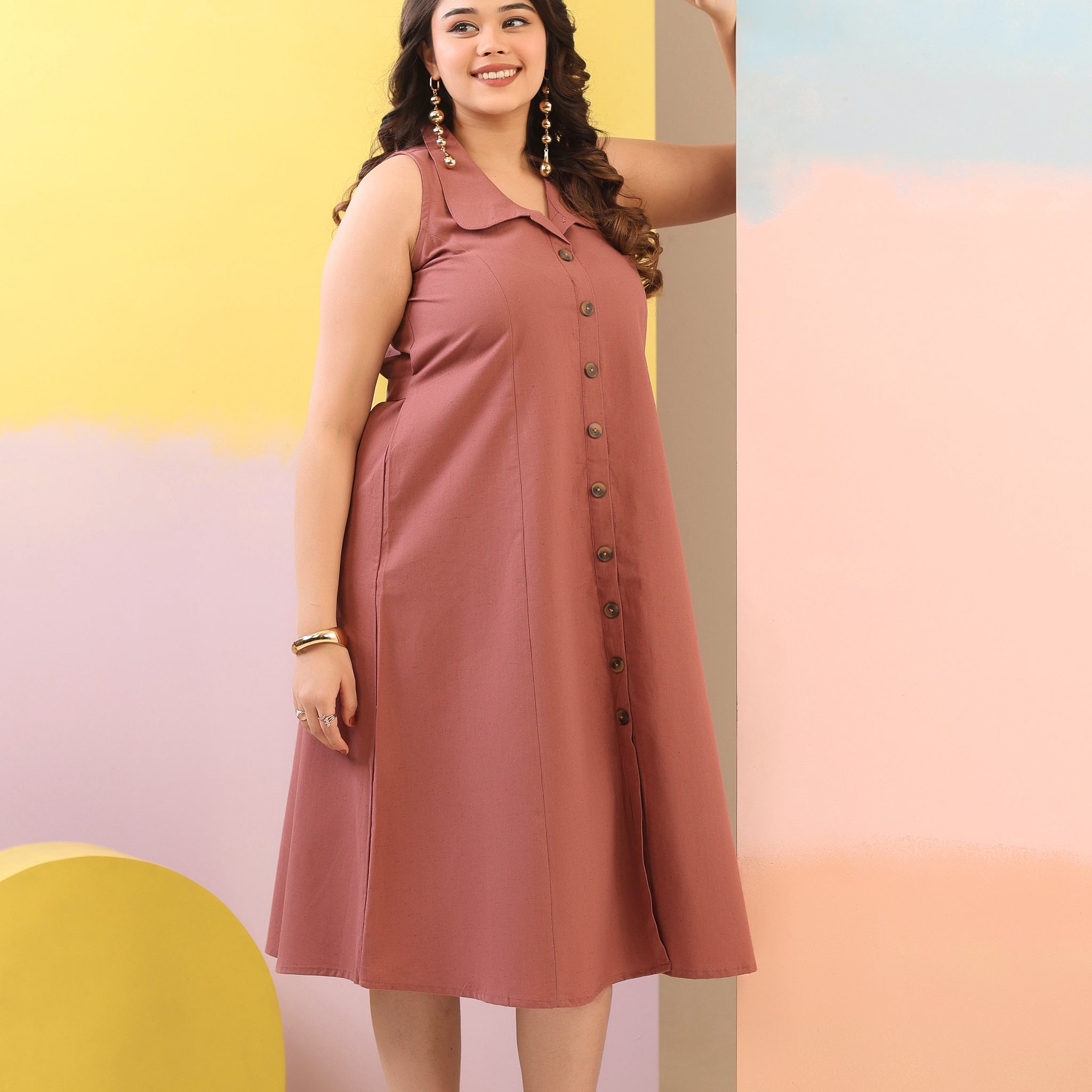 Rose Taupe Cotton Linen Dress