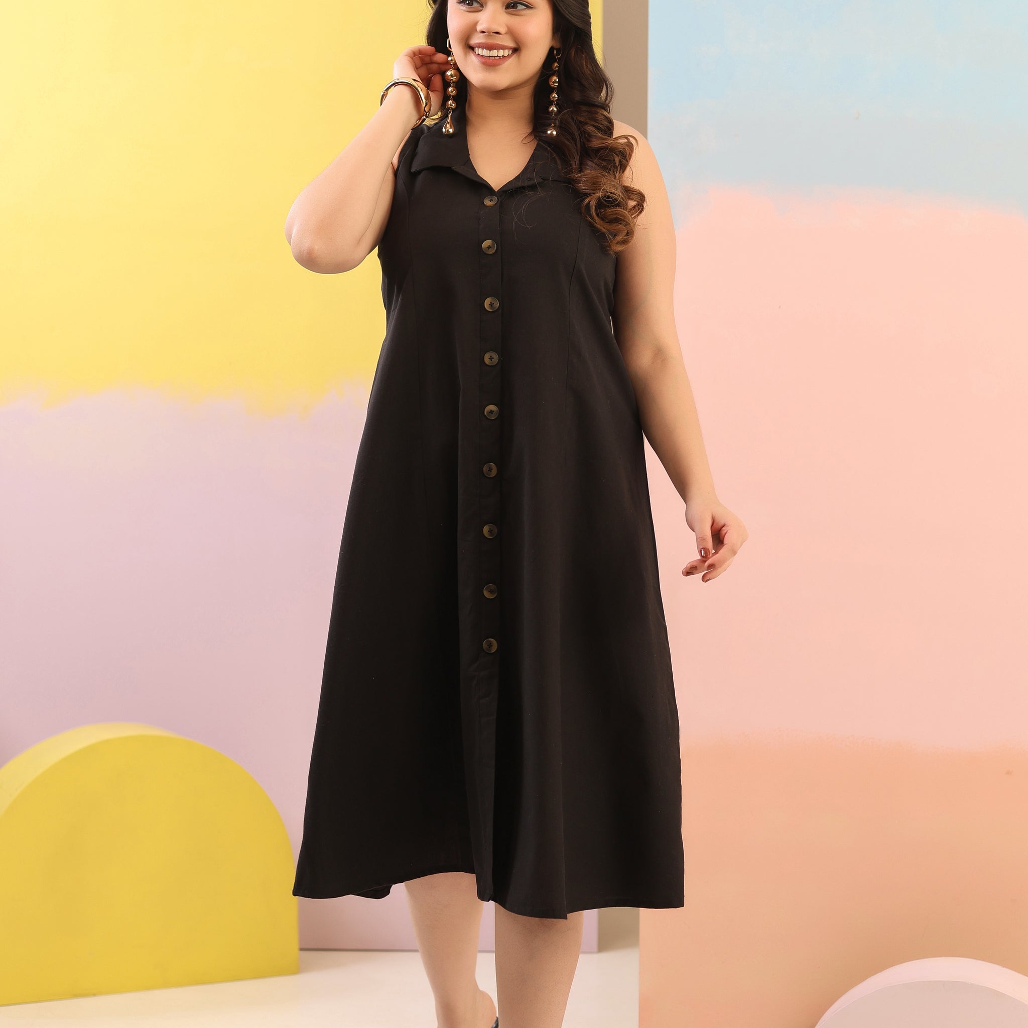 Black Cotton Linen Dress