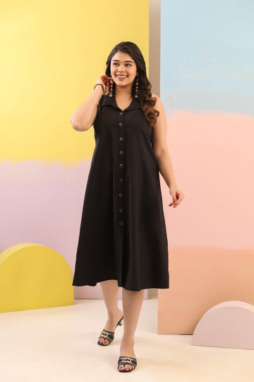 Black Cotton Linen Dress