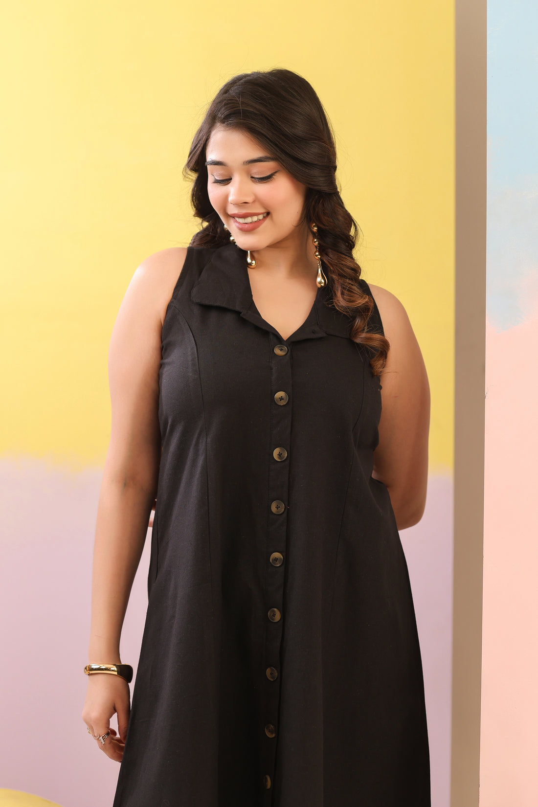 Black Cotton Linen Dress