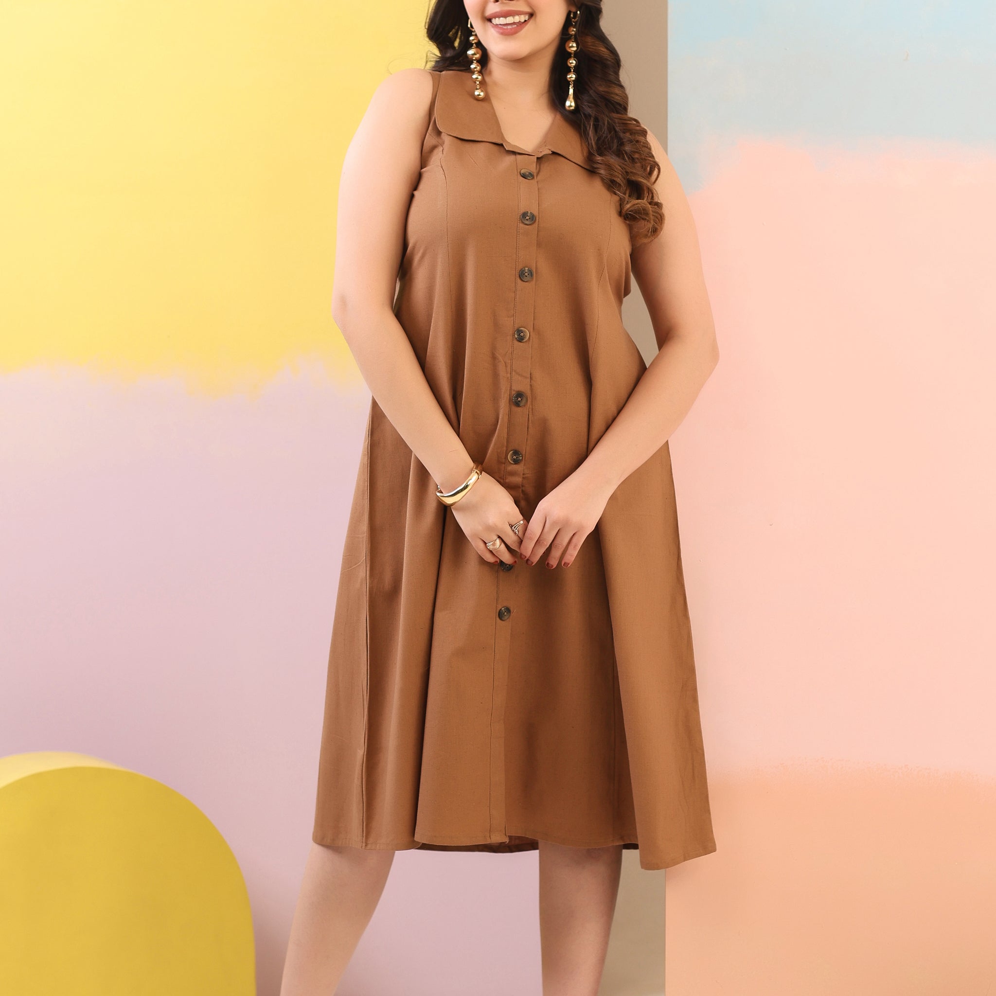 Mocha Brown Cotton Linen Dress