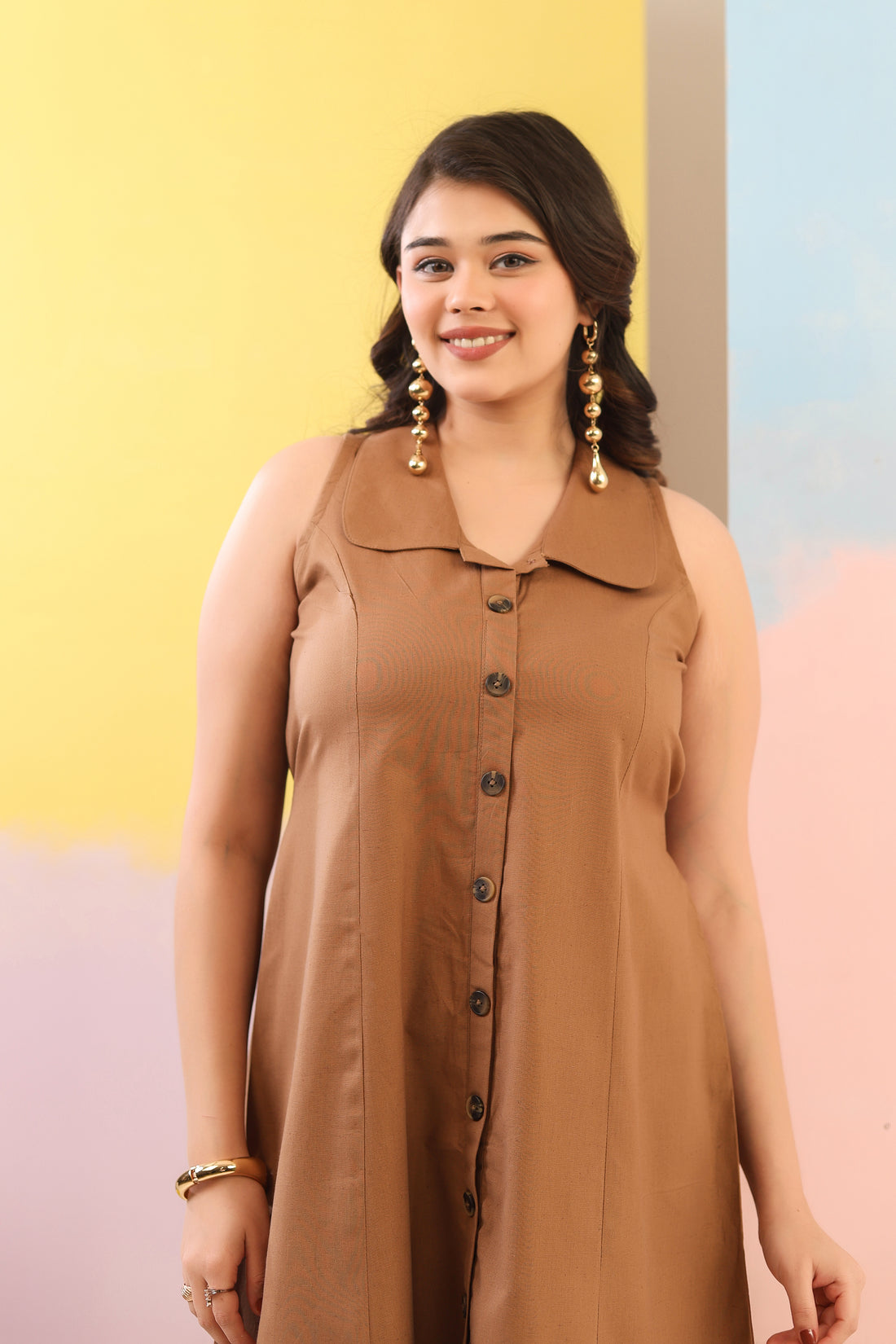 Mocha Brown Cotton Linen Dress
