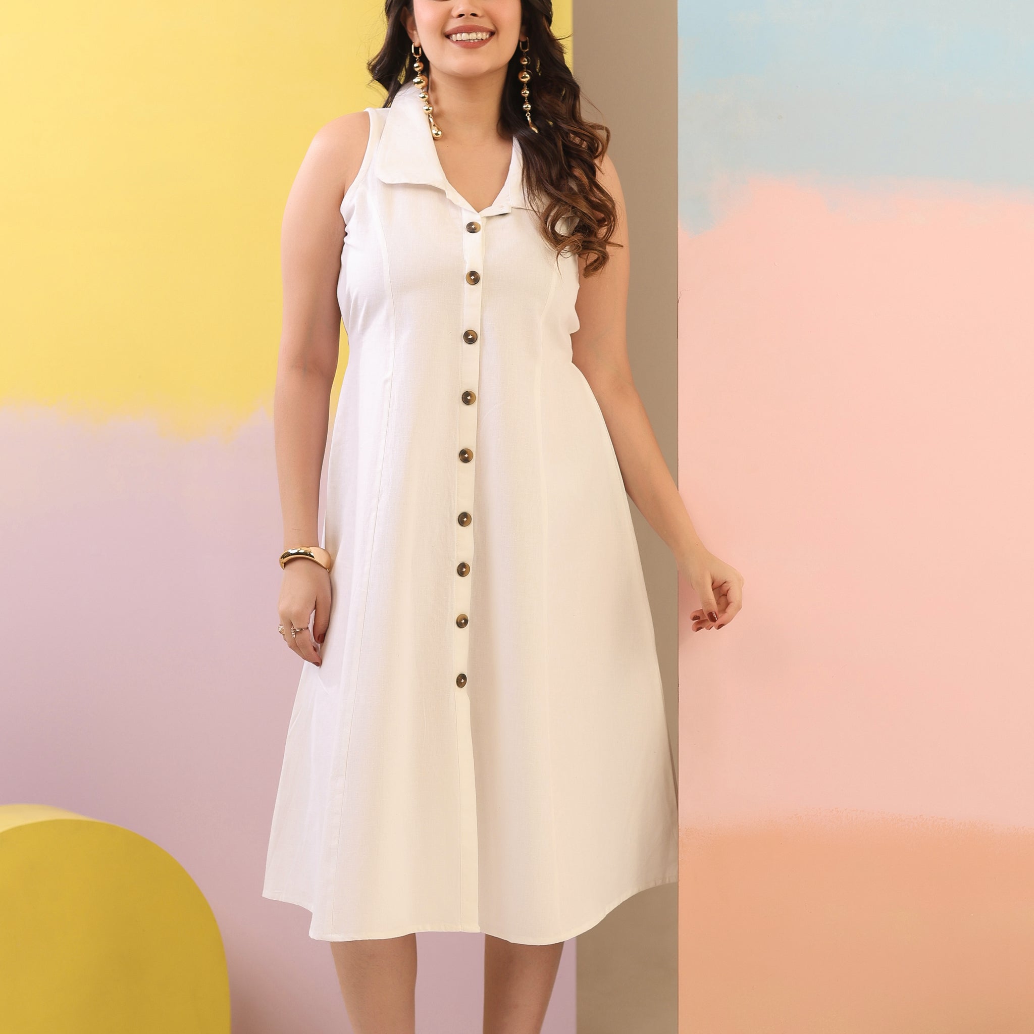 White Cotton Linen Dress