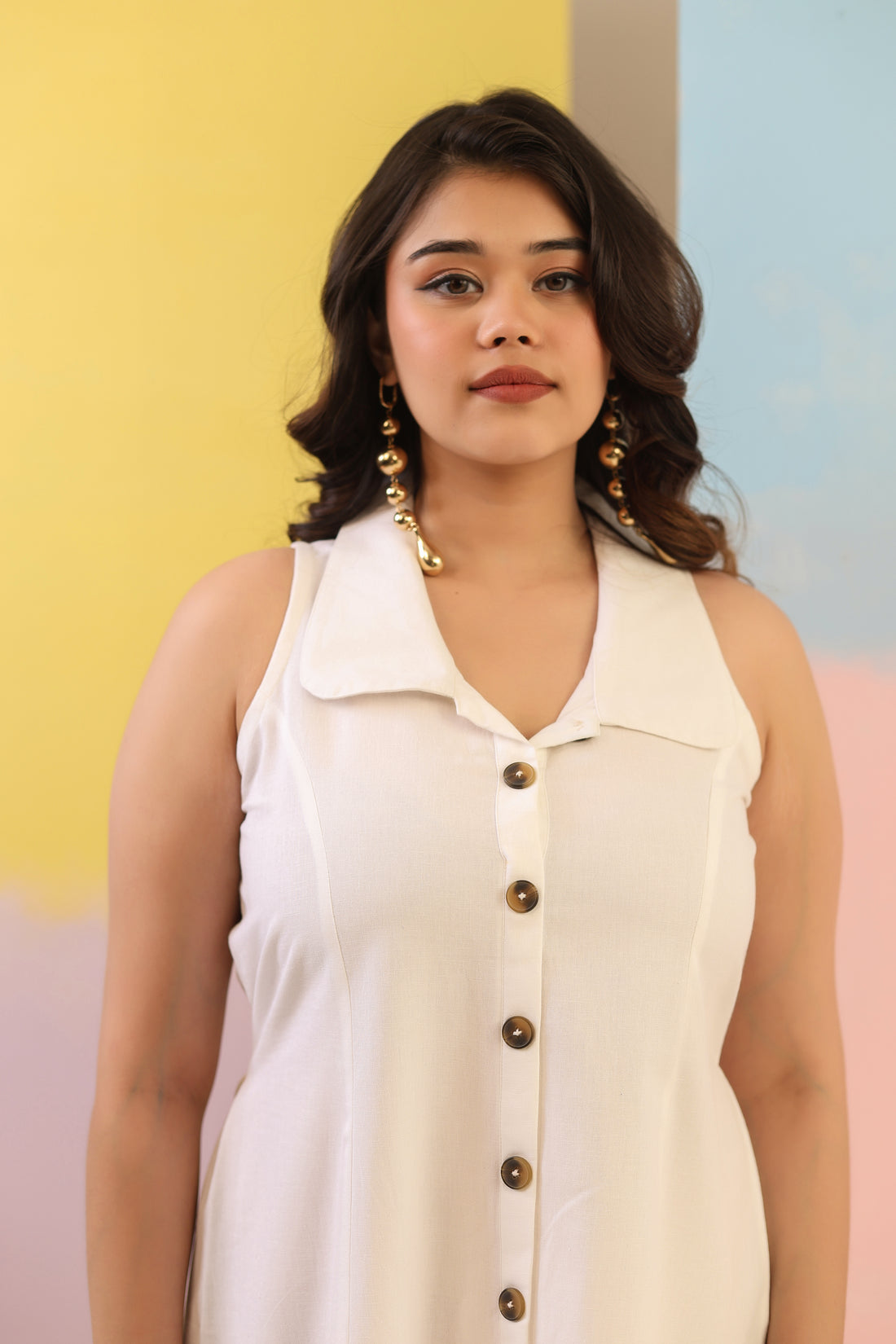 White Cotton Linen Dress