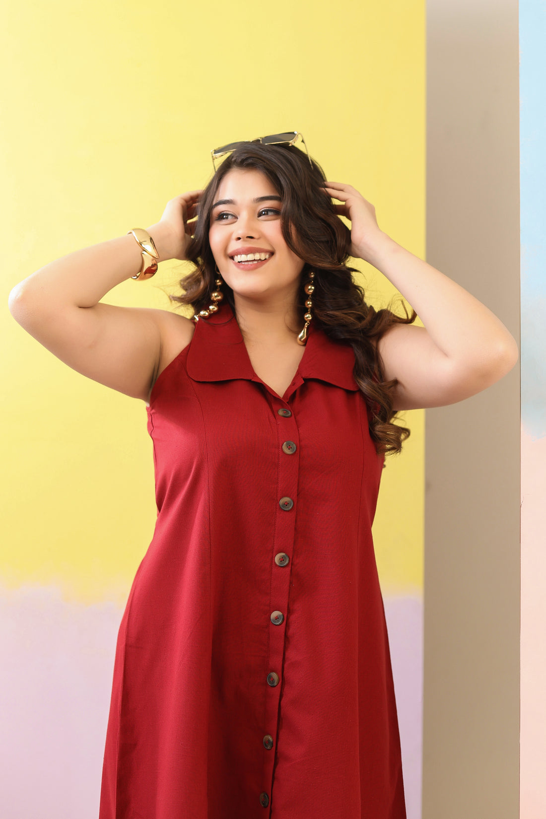 Maroon Cotton Linen Dress