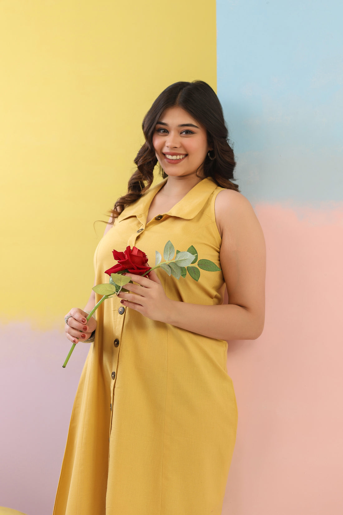Yellow Cotton Linen Dress
