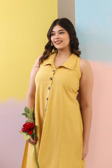 Yellow Cotton Linen Dress
