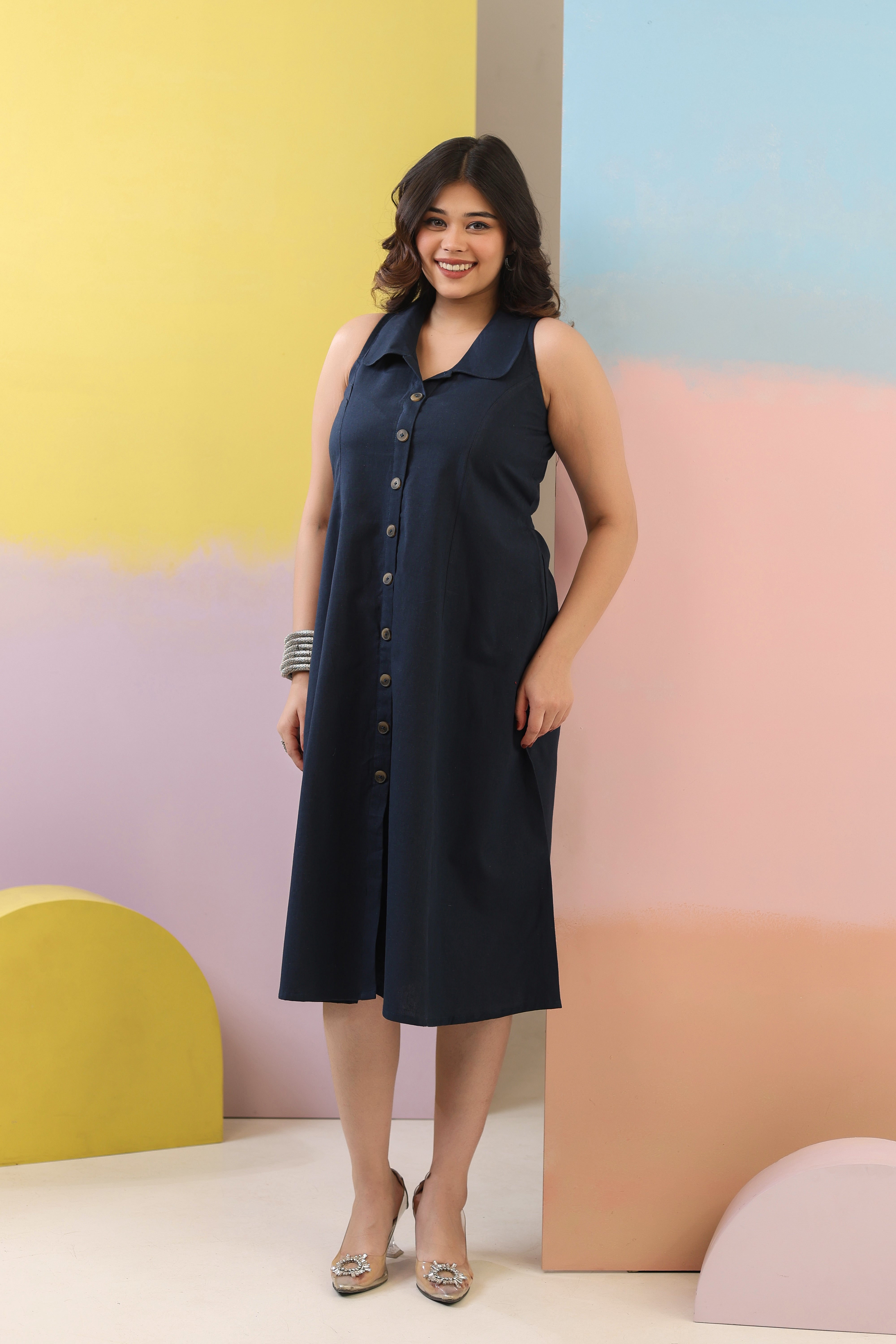 Blue Cotton Linen Dress
