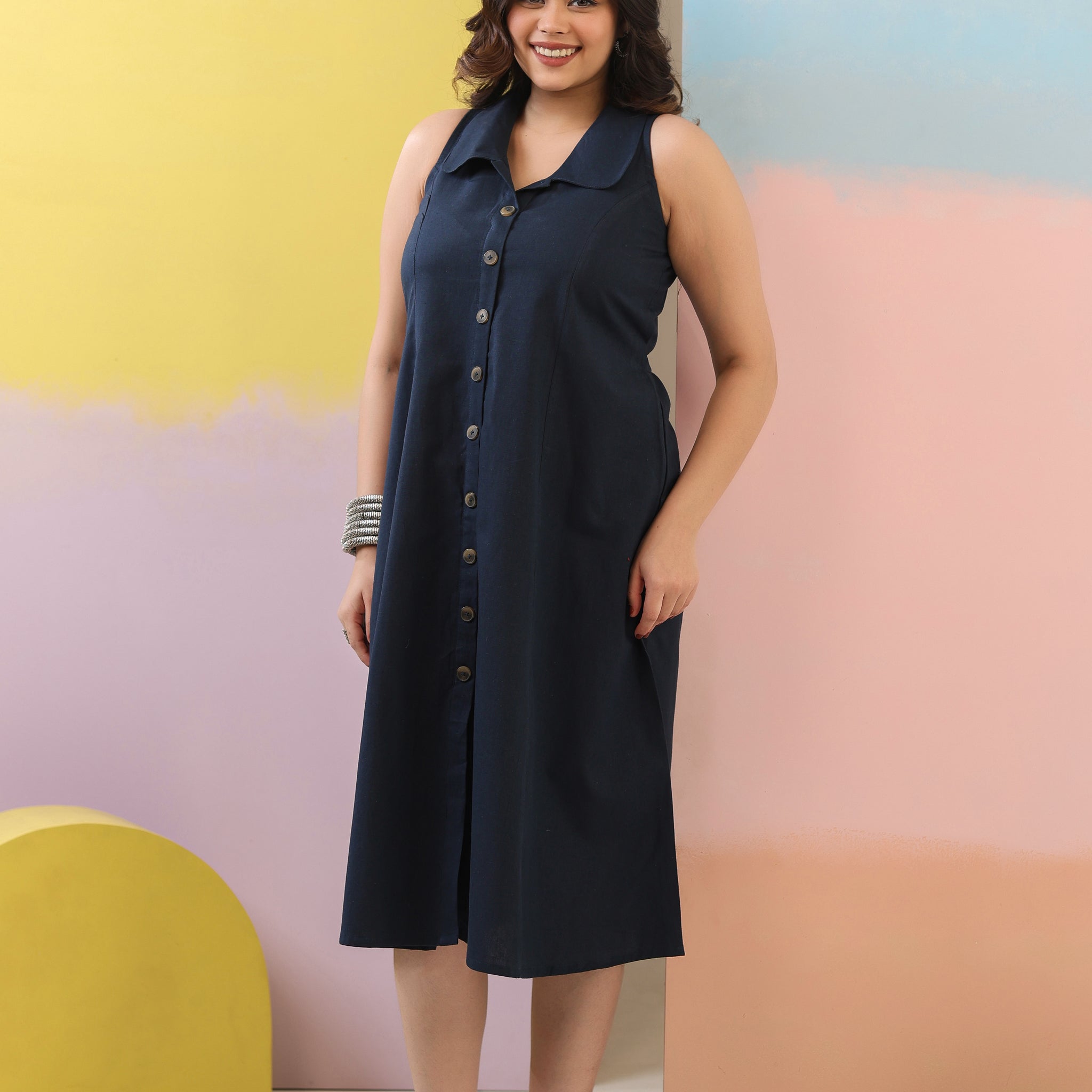 Blue Cotton Linen Dress