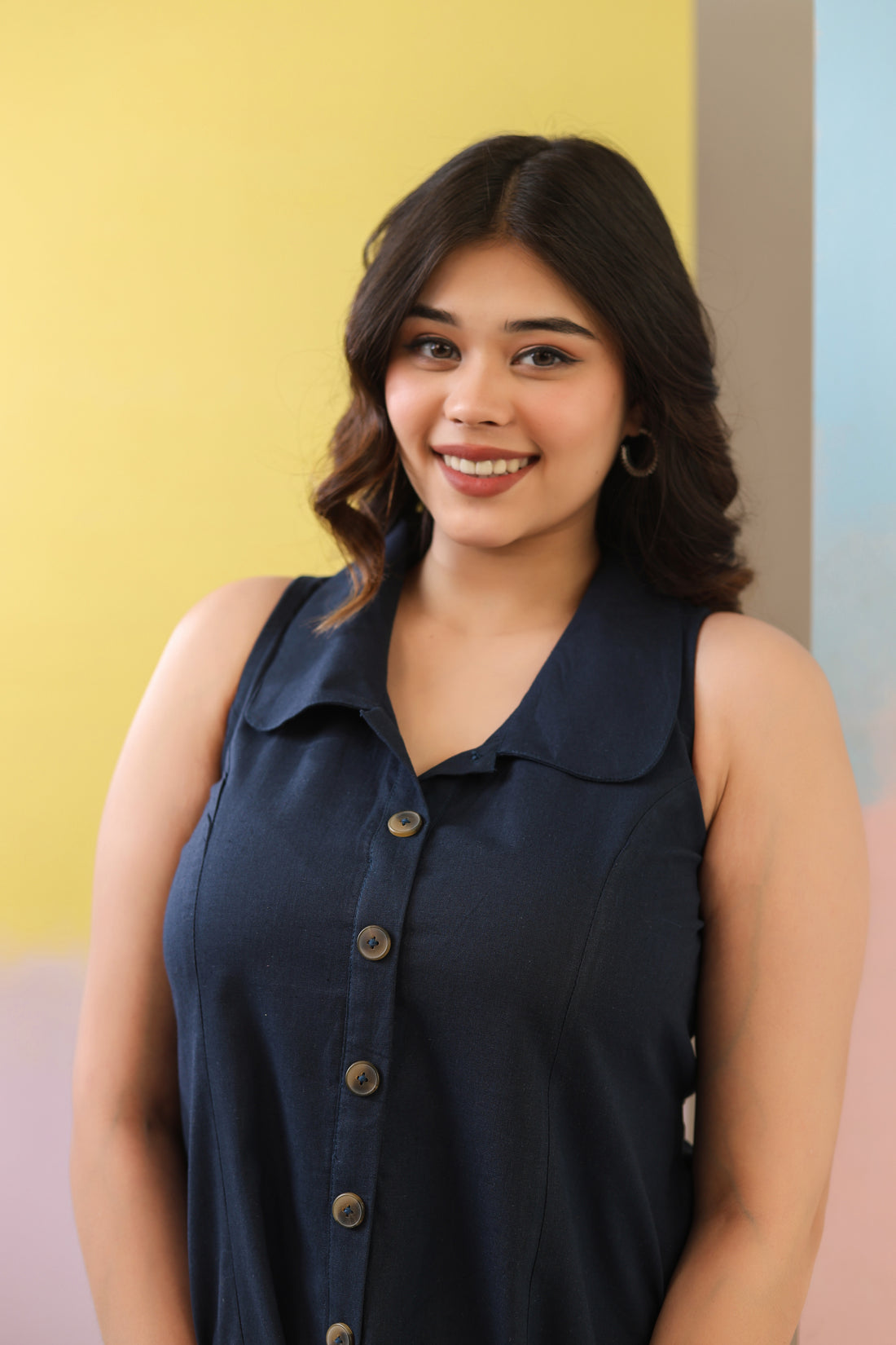 Blue Cotton Linen Dress