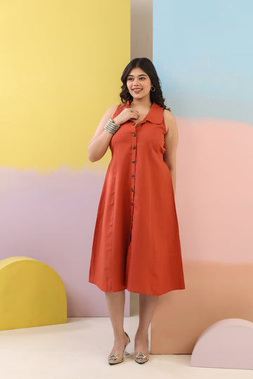 Rust Orange Cotton Linen Dress