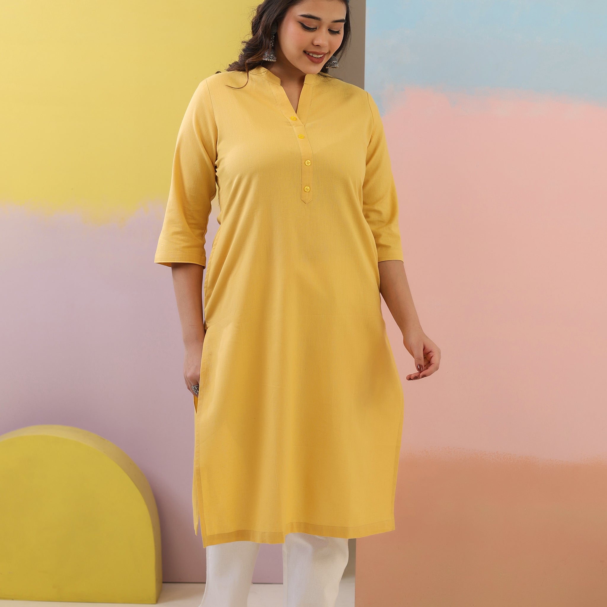 Yellow Straight Kurti