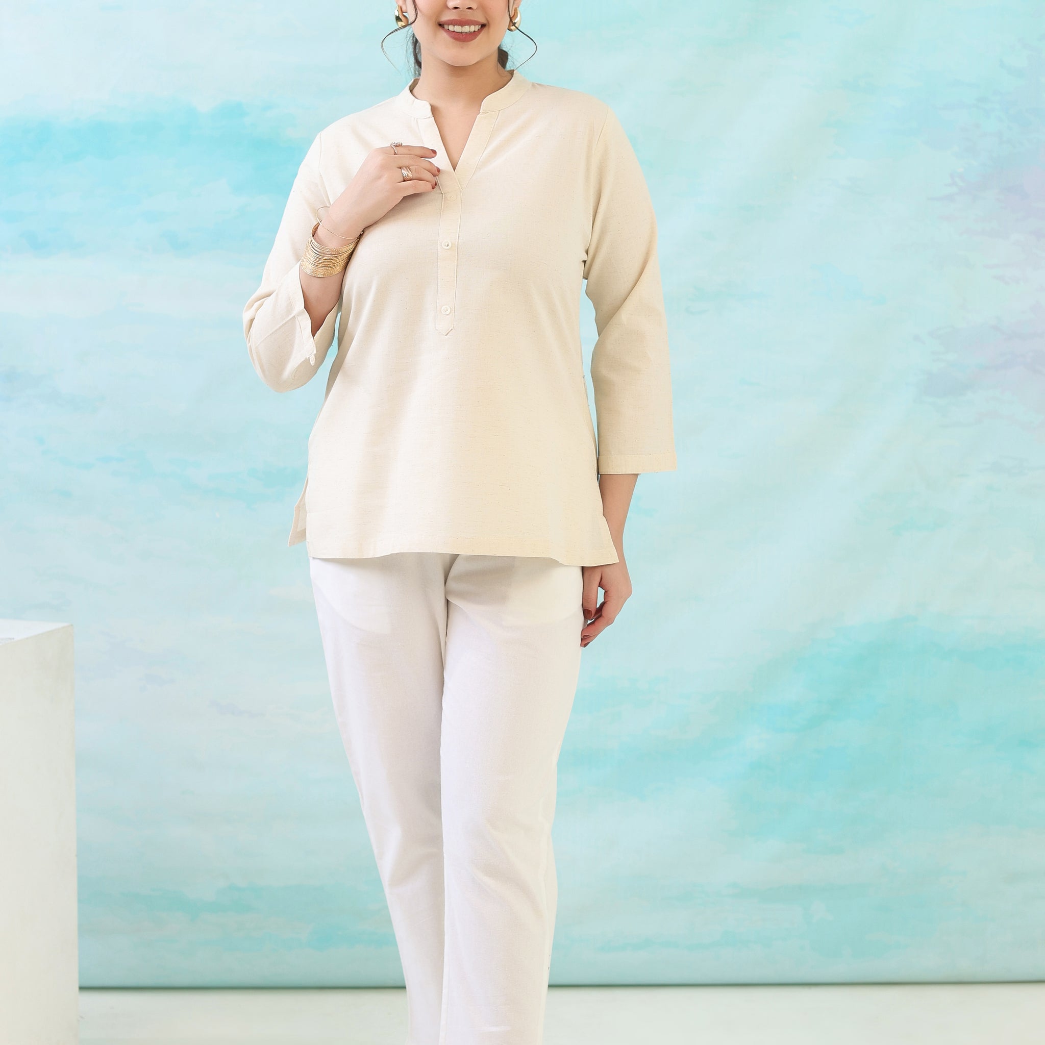 Natural Off White Short Kurti