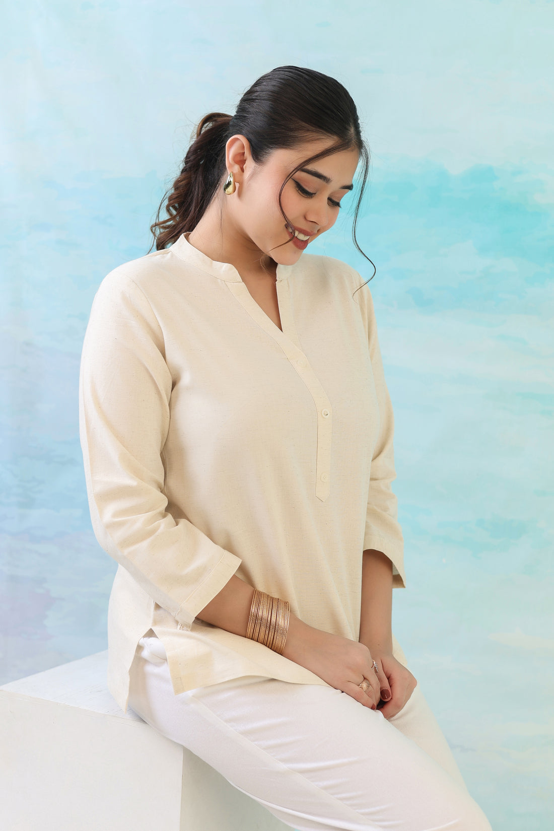 Natural Off White Short Kurti