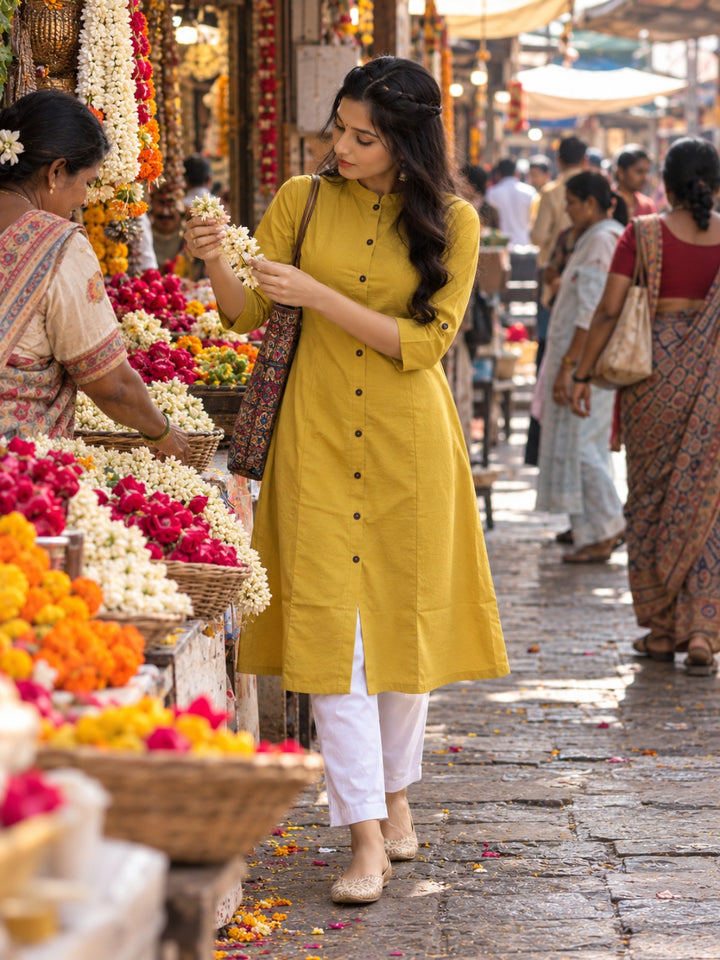 Haldi Bloom A-Line Kurti