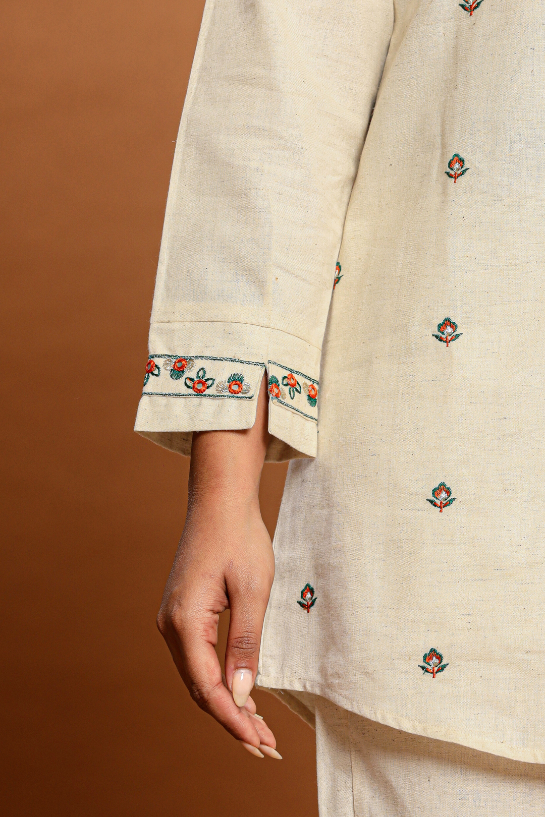 Off white Cotton Hand Embroidery cord set